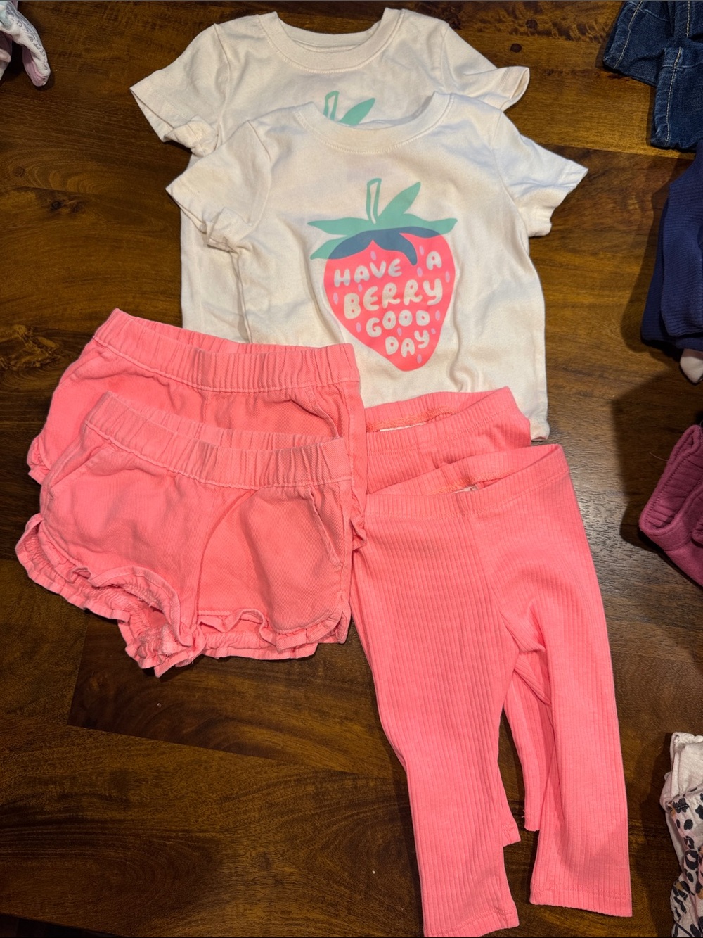 TWINS! Set of 2 - Cat & Jack Pink Shorts and Leggings Set with Strawberry Tee